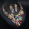 Luxury Diamond Necklace Earrings Set Party Wedding Dress Dinner Accessories Colorful  Rhinestone Necklace Earrings Chain for Girls