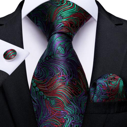 Dibangu Mens Silk Necktie Set Striped Paisley Solid Tie Pocket Square Cufflinks