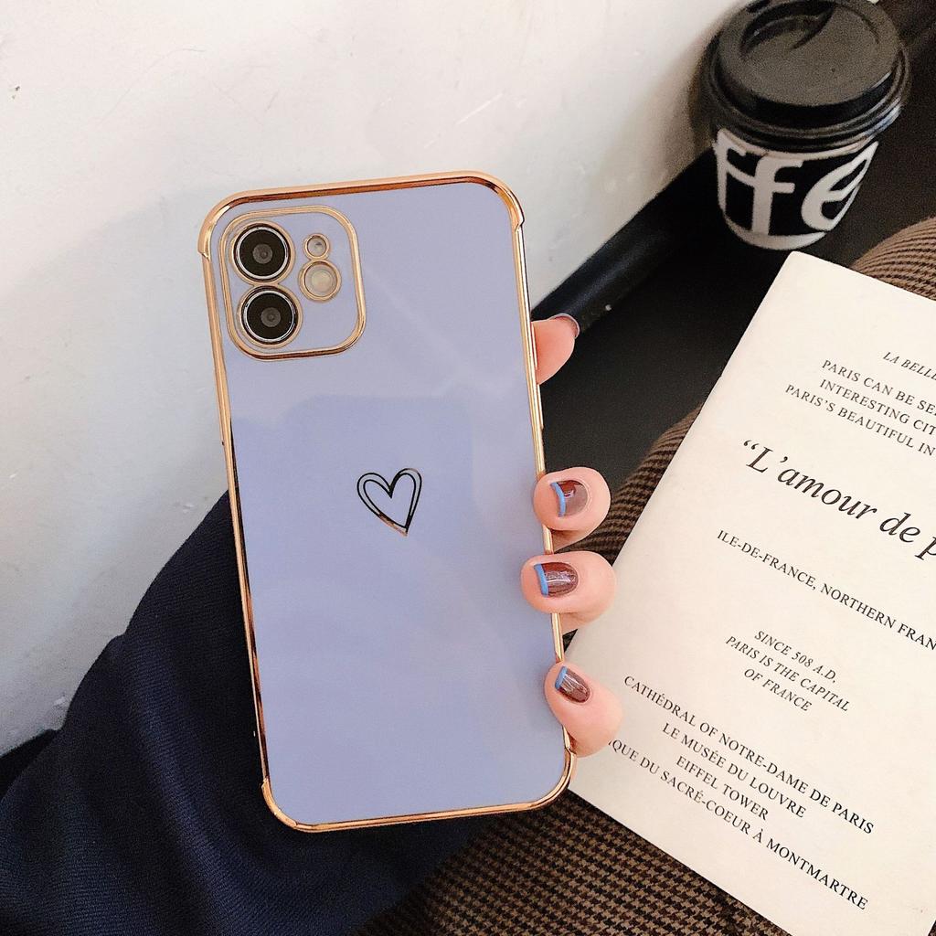 Applicable to iPhone17 mobile phone Apple 16promax electroplating love iPhone15/XS/XR straight edge protective case