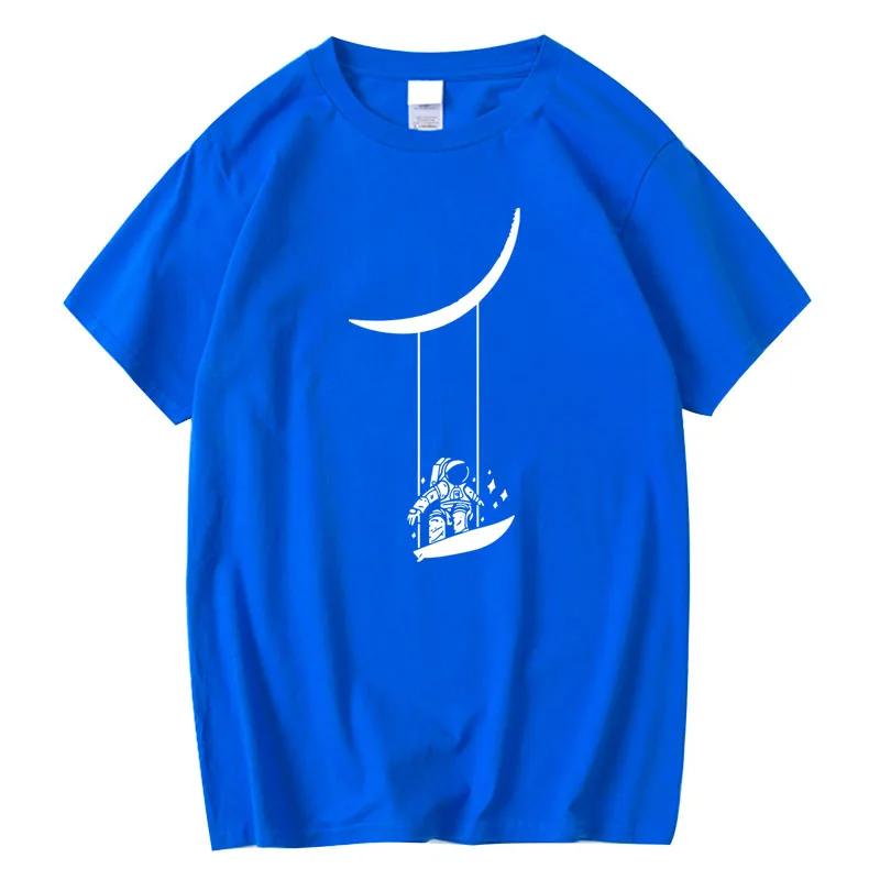 

Мужская футболка из хлопка с коротким рукавом и забавным принтом астронавта Мужская футболка Повседневная летняя свободная футболка Мужская футболка с круглым вырезом XXL