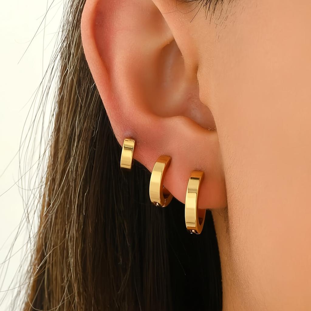 6pcs a Set of High-End Elegant Stainless Steel Six-Piece Women'S Small Ear Loops, High-Quality Stainless Steel Women Hoop Earrings