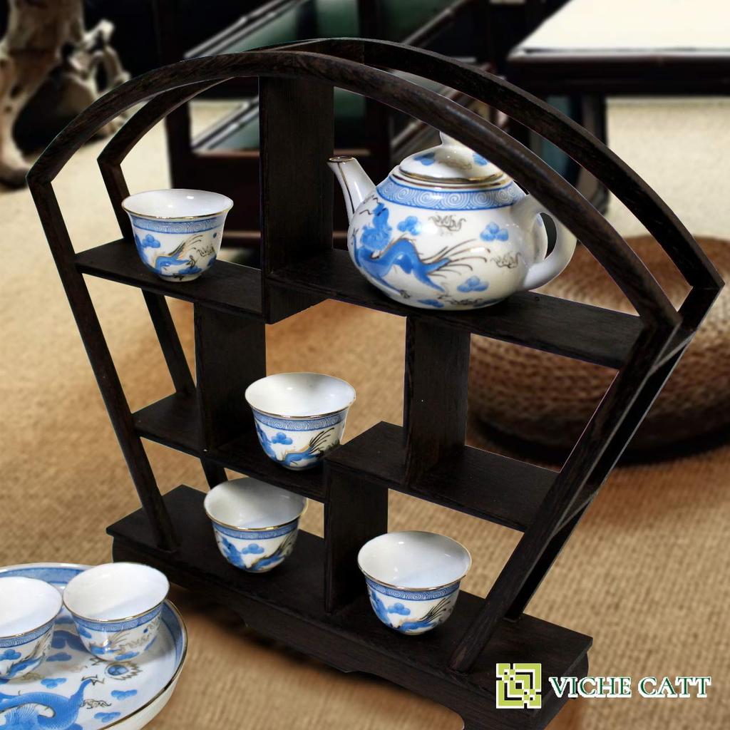 VICHE CATT Chinese Tea Incense Vase Display Wooden Flower Japanese Modern Antique Object Utensil, Burner, Bonsai, Stand, Rack, Style, Furniture, (Fan