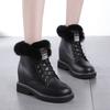 Inner Height-increasing Women's Shoes, Platform Casual Shoes, Rabbit Fur Warm Cotton Short Boots, Lace-up Martin Boots for Women