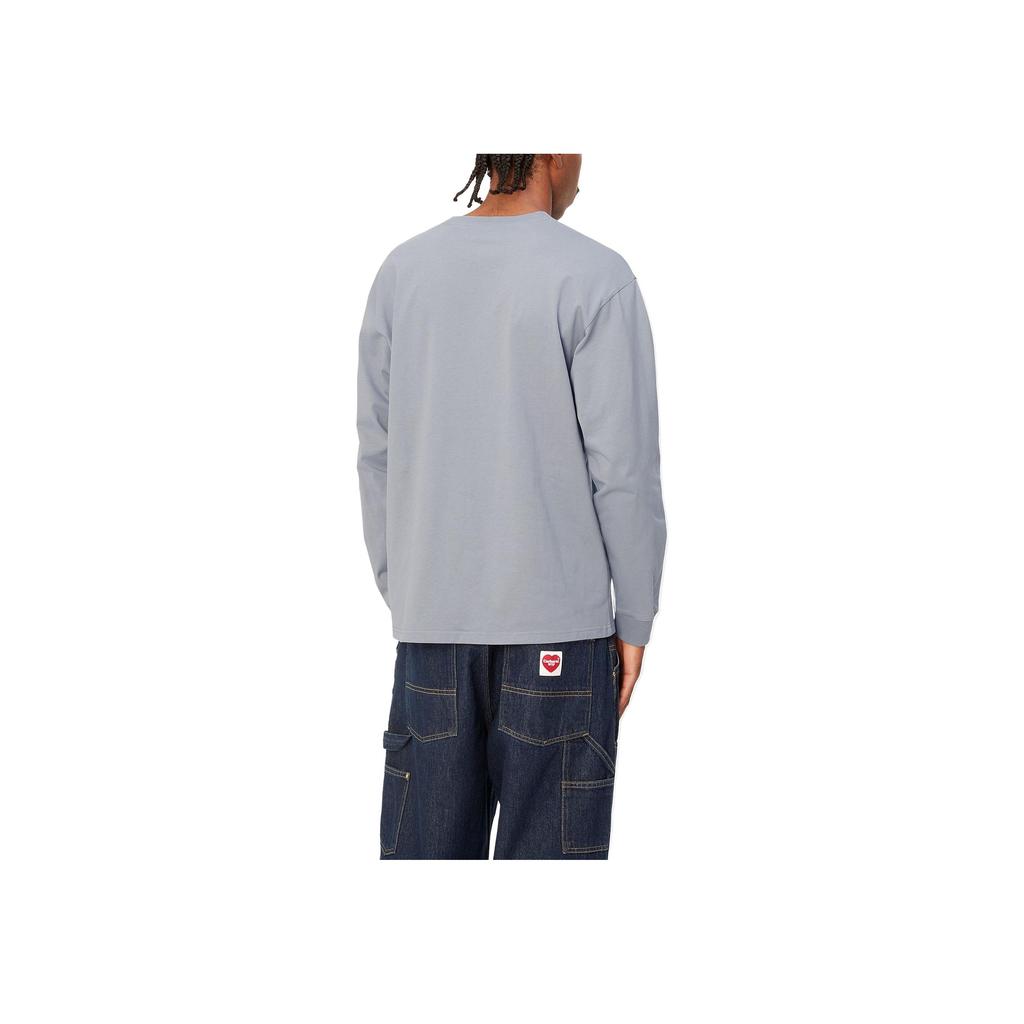 Carhartt WIP Long Sleeve Chase T-Shirt Embroidered Logo Loose Fit Men Tops Fog-Gray I026392-1R2-XX