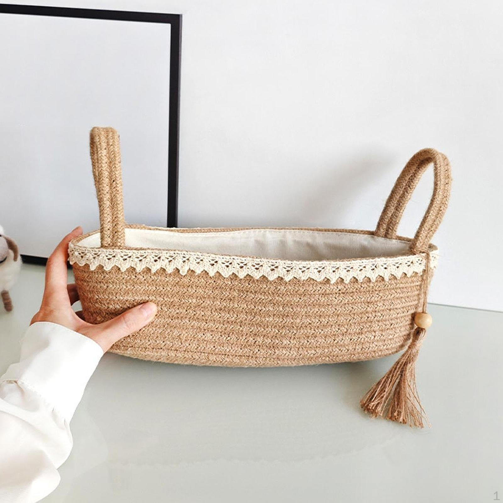 

Basket Decorative Bin Kitchen Dresser Counter Shelf Organizer with Handles for Farmhouse Cabinet with Lace