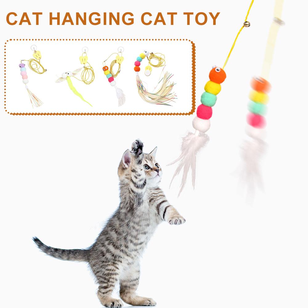Hanging Cat Toy For Door Mounted Self-Play Elastic Rope Plush Caterpillar Feather Bell Teaser Toy For Feline Interaction