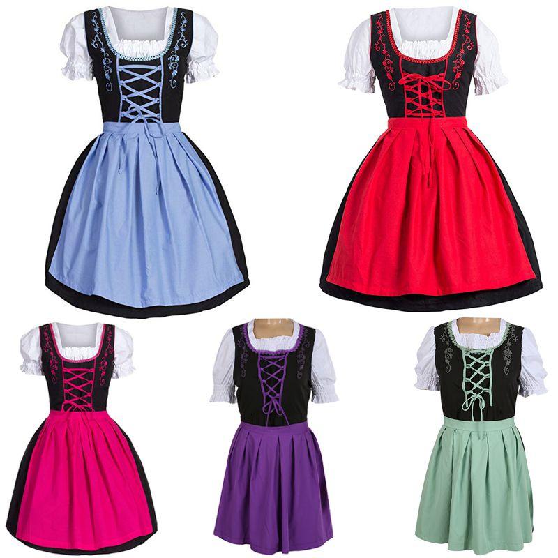 Charming German Dress Bavarian Dirndl Costume With Elegant Apron Decoration