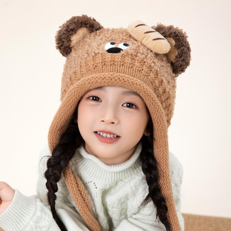 

Children s Hat Girl Winter Fleece Ear Protector Bag Head Knitted Hat Baby Cartoon Cute Plush Warm Wool Hat