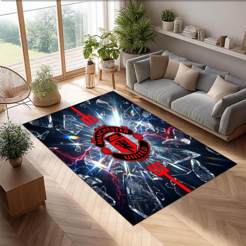Tappeto in Flanella Stampato Manchester United Antiscivolo Morbido Poliestere Tappeto per Pavimento Tappetino Decorativo per Interni per Camera da Letto Soggiorno Divano