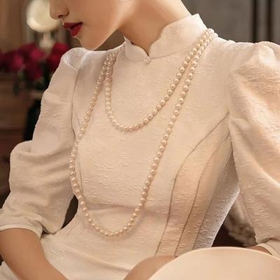 Elegantní ženy Náhrdelník svetr z umělých perel Dvouvrstvý dlouhý náhrdelník Jednoduchý univerzální