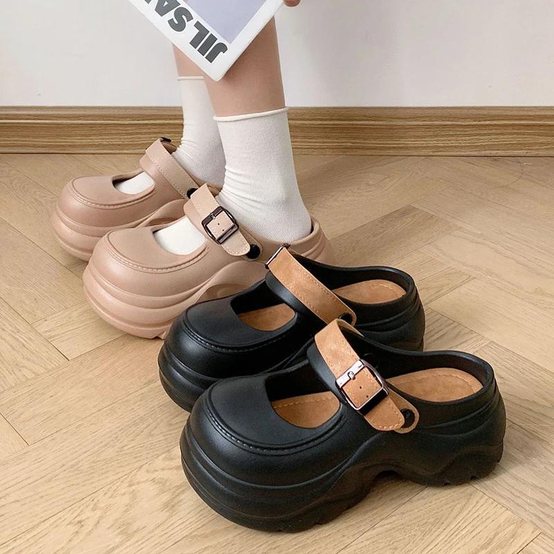 Fashion Buckle Strap Thick Bottom Mary Jane Sandals Women Mix Color Chunky Platform Slippers Woman Summer Fashion Eva Wedge Heel Sandals