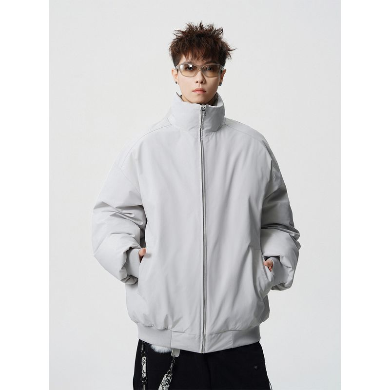 51 Hip-Hop American-Style Deconstructed Solid Color Loose Stand-Up Collar Cotton Jacket Men's Winter Thickened Trendy Retro Couple Cotton Coat