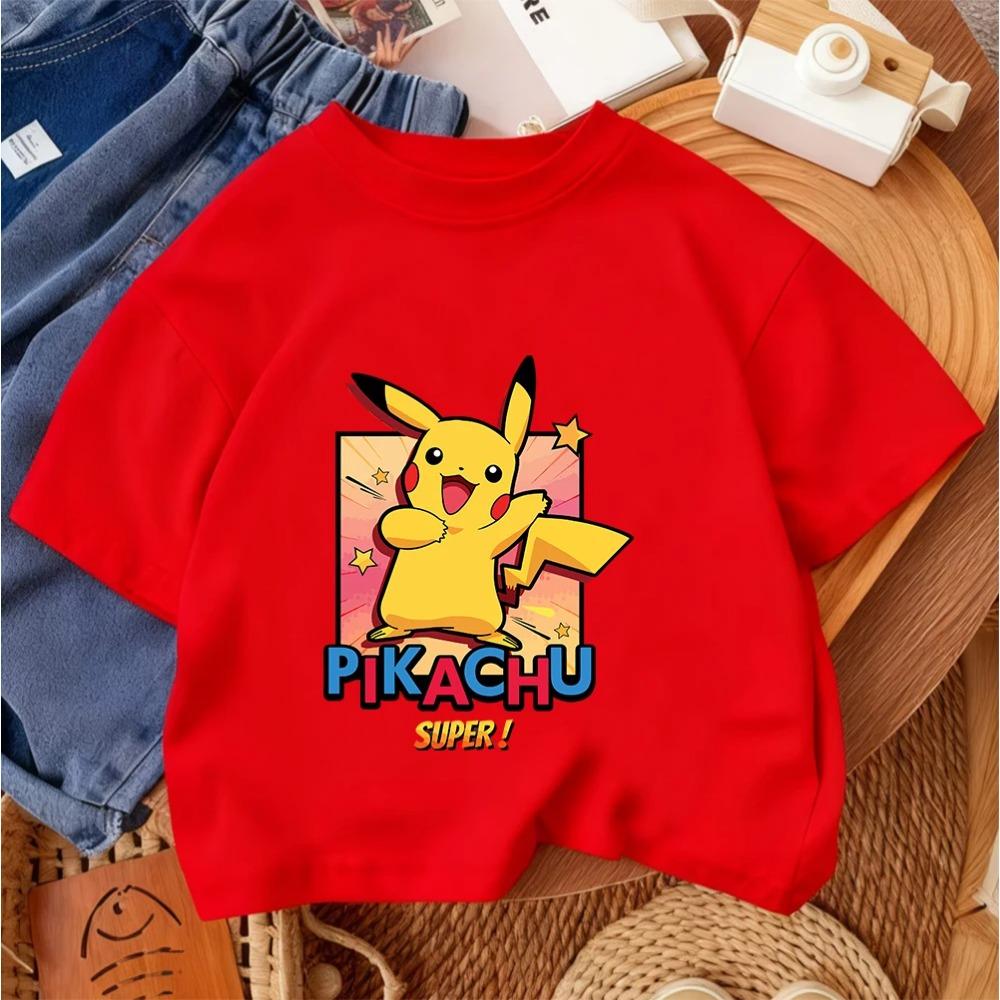 Children Fashion Street Tee Pikachu Cute Cartoon Print For Boys Girls Summer Casual Comfort Wear 3-14 Years