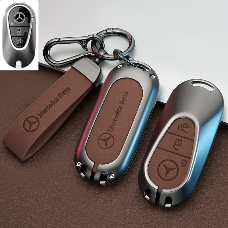 SFX1 Zinc Alloy+Leather Car Key Case Cover for Mercedes Benz 2021 C /S Class W223 W206 S350L S400L S450L S500L Protector