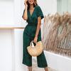 Mono de lunares de verano para mujer, cuello en V, manga corta, trajes de una pieza con bolsillo, monos amarillos, verdes y azules