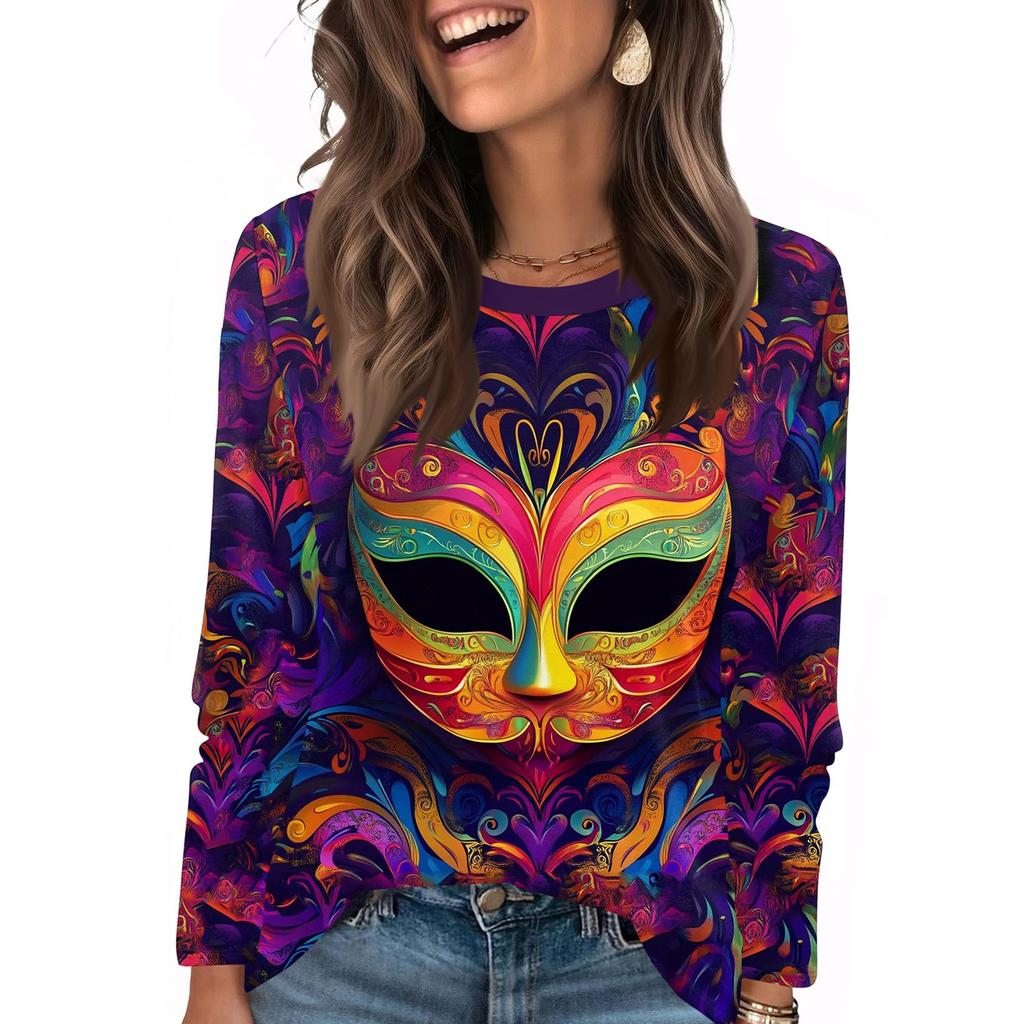 Langarmshirts für Damen, niedlicher Aufdruck, Grafik-T-Shirts, Blusen, lässig, Übergröße, Basic-Tops, Pullover