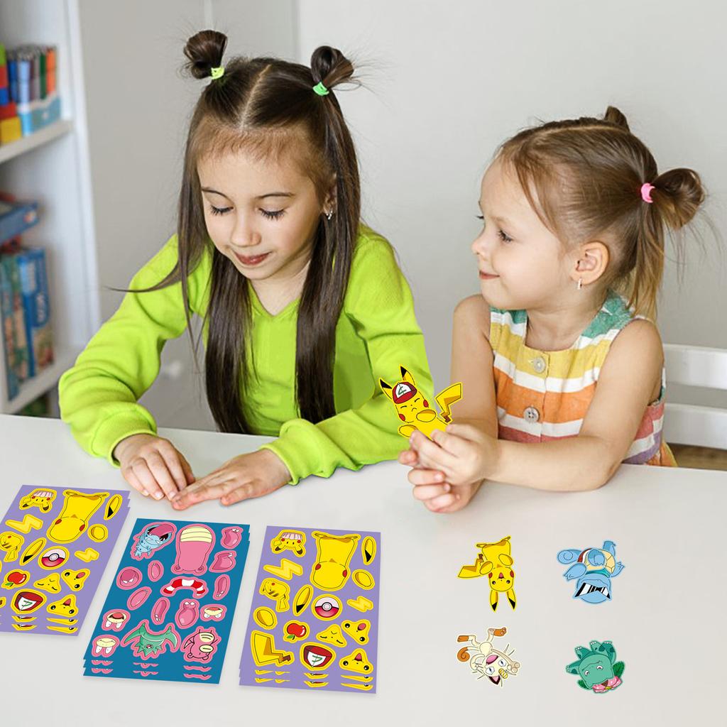 8 Photos/set of Pokémon Face Swap Graffiti Stickers Cartoon Cute Pikachu Make A Face Puzzle Stickers