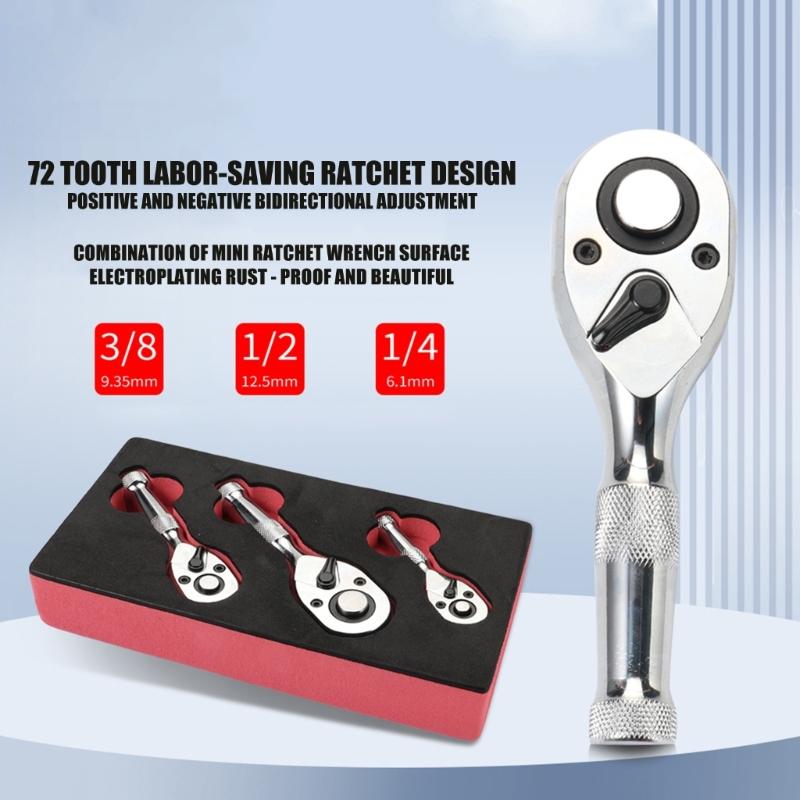 Multipurpose Ratchet Tool 72 Tooth Gear System Double Drive Heads 1/4 3/8 1/2inch For Confined Area Repairs