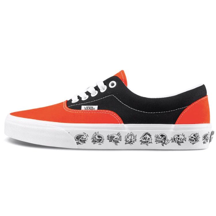 Vans Era Skull Print Retro Casual Low-Top Canvas Shoes Unisex Sneakers Black Orange VN0A38FRT5M