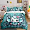 Adorable Elephant With Patterns. Print Bedding Set 1 Duvet Cover 2 Pillowcases For Adult And Children Luxury Gift Full Size