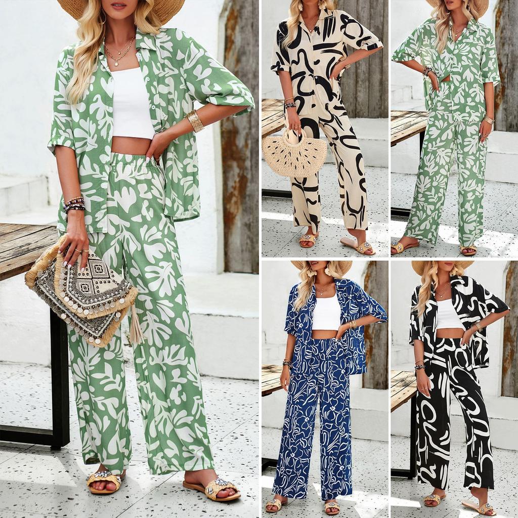 Women'S Spring And Summer Temperament Vacation Comfortable Versatile Commuting Casual Solid Color Slim Fit Short Sleeved Long Pants Set