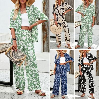 Set de pantaloni lungi cu mânecă scurtă pentru femei, stil primăvară-vară, stil vacanță, confortabil, versatil, pentru naveta, casual, culoare solidă, slim fit