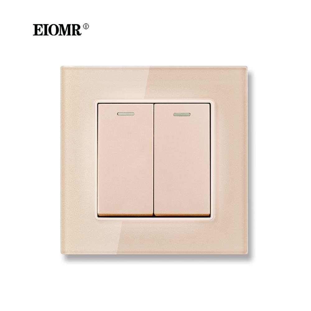 EIOMR EU/UK Standard Lichtschalter 16A 250V 2-fach 1-Wege / 2-Wege Wippschalter Großes Panel Luxus Wandtaster Unterputzschalter