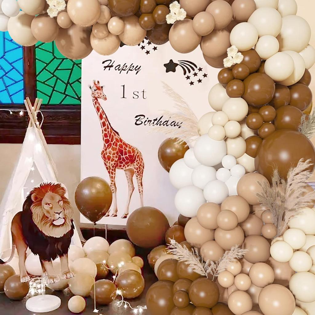142Pcs Brown Balloons Garland Arch Kit Nude Coffee Brown Boho Blush Tan Neutral Balloons for Teddy Bear Baby Shower Neutral Woodland Wedding Jungle