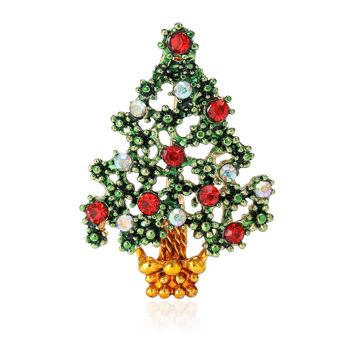 

Модная ажурная брошь в виде елки со стразами, модные рождественские аксессуары-булавки зелёный
