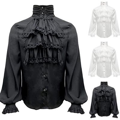 Medieval Men's Coat Solid Color Fashion Steampunk Retro Men's Shirt Stand-up Collar