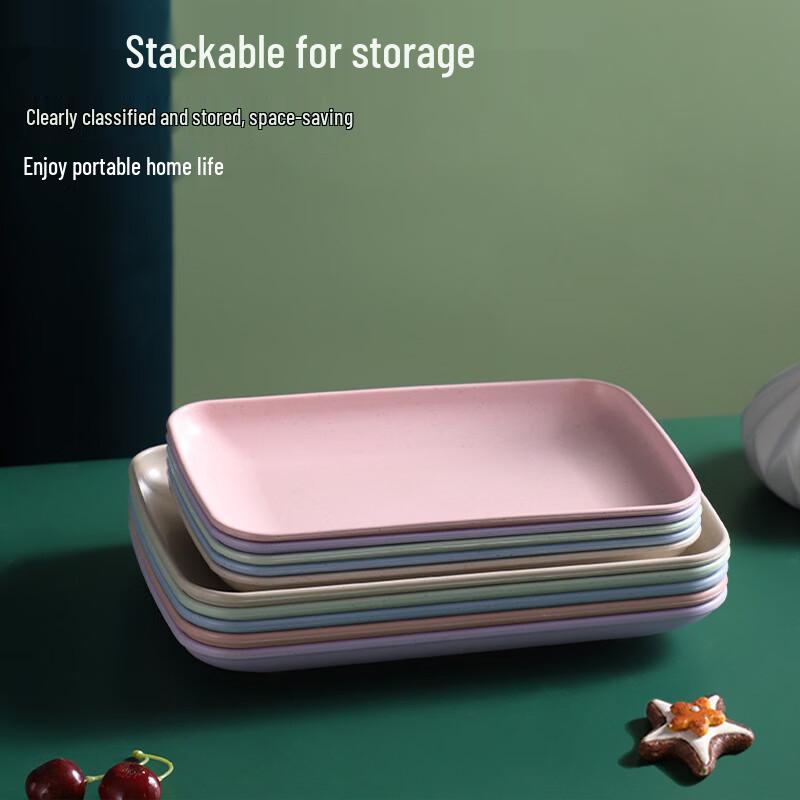 ZISIZ Large Nordic Pink Wheat Straw Divided Rectangular Serving Plate, 3-Pack