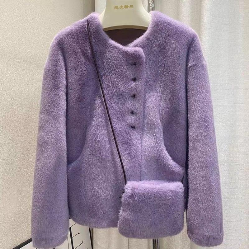 

Новая женская короткая норковая бархатная куртка с круглым вырезом и интегрированным утолщенным мехом на зиму M (within 125) factory straight hair