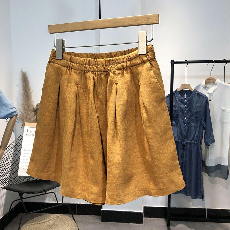 

Женские шорты размера плюс, хлопковые однотонные шорты, свободные повседневные шорты с высокой талией, тонкие шорты 5XL жёлтый