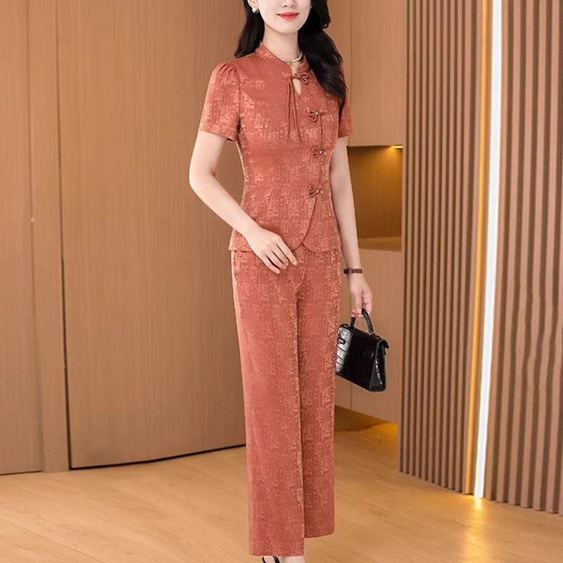 2025 Summer Elegant Wide Leg Pants Suit for Women: Slimming Two-Piece Set