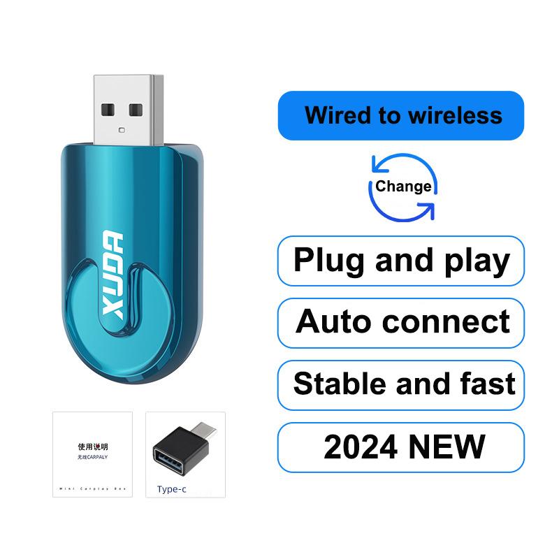 

2 в 1 беспроводной адаптер CarPlay для Apple iPhone Android, проводной для беспроводного Carplay AI Box, подключение USB Type C, автомобильный донгл небесно-голубой