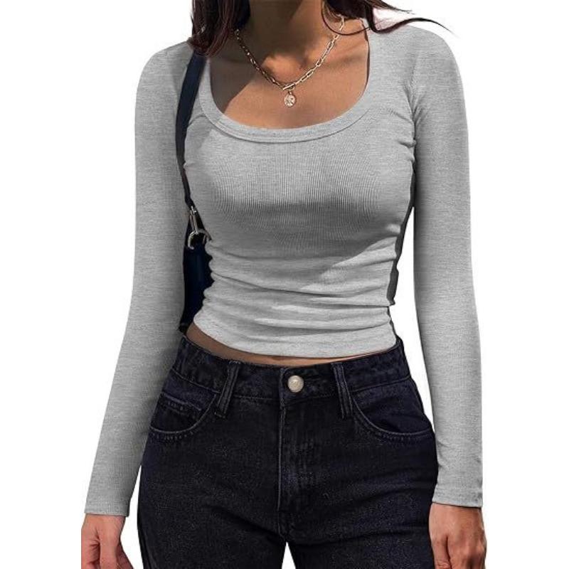 YYFS Damenmode Casual Frühling Herbst Einfarbig Druck Langarm U-Ausschnitt Blusen & Hemden