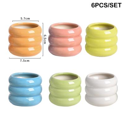 6Pcs Mini Ceramic Succulent Flowerpots Home Garden Decoration Colorful Bonsai Flowerpot Plant Growth Container