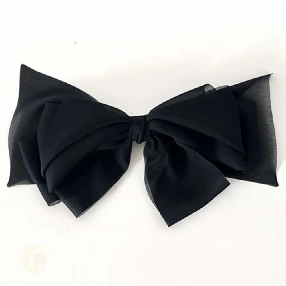 MOONH Simple Hair Pin, Automatic Half-Up Pin, Convenient Ribbon Hair Pin, Black Chiffon Double-Winged Lovely Hair Pin