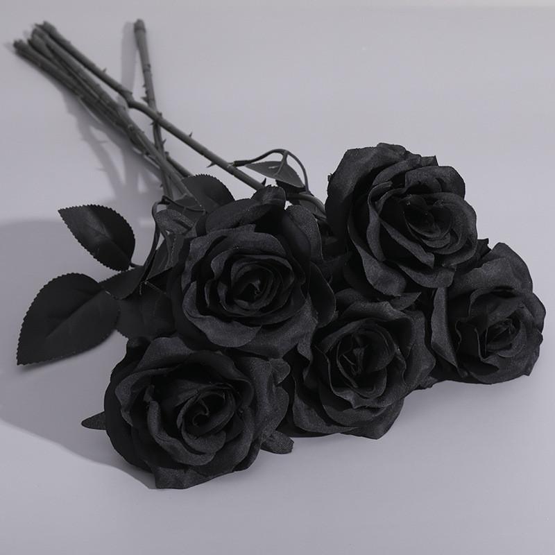 Gothic Black Rose Artificial Silk Flower Bouquet For Wedding Photography Decor