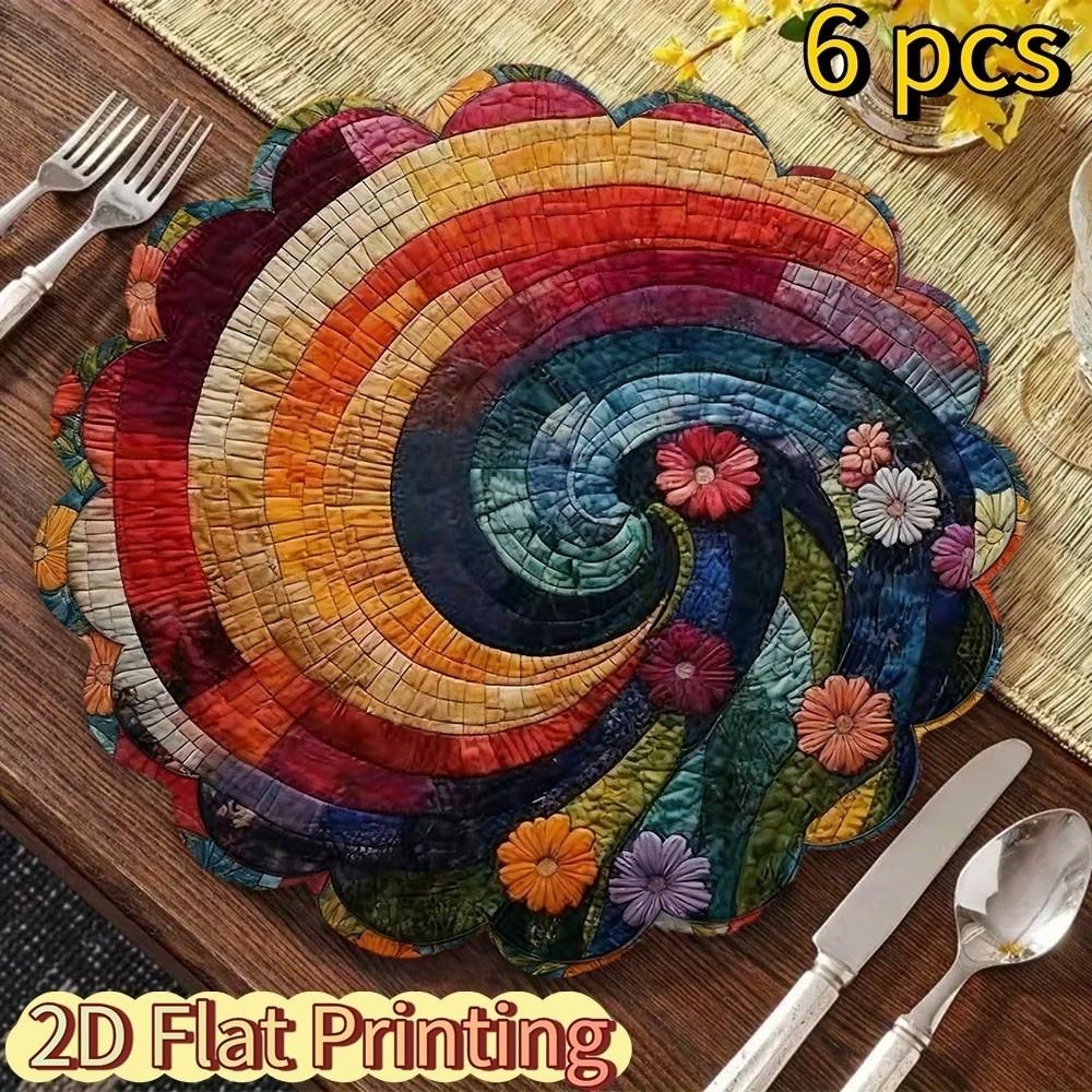 35cm Floral Print Linen Placemats 2D Printed Coaster Table Mats Bohemian Style Placemats Kitchen