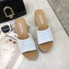 Thick-soled high-heeled fish-mouth sequined slippers factory direct supply 2025 summer new one-word wedge sandals women