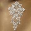1Pc White Golden Patch Appliques Embroidery Lace Trim Fabric Cloth Sewing Patchwork DIY Craft 42*27cm