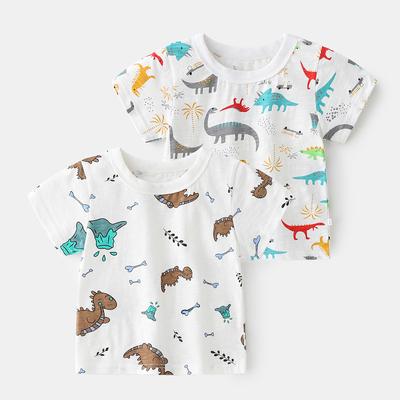 2024 Léto Nové Dětské Oblečení Tričko pro děti Bavlna Trendy Dinosauří vzor Top pro chlapce s krátkým rukávem