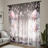 2Pcs Pink Grey Magnolia Floral Print Curtains, Polyester Rod Pocket Digital Print Semi-Transparent Curtains, Multi-Size Options