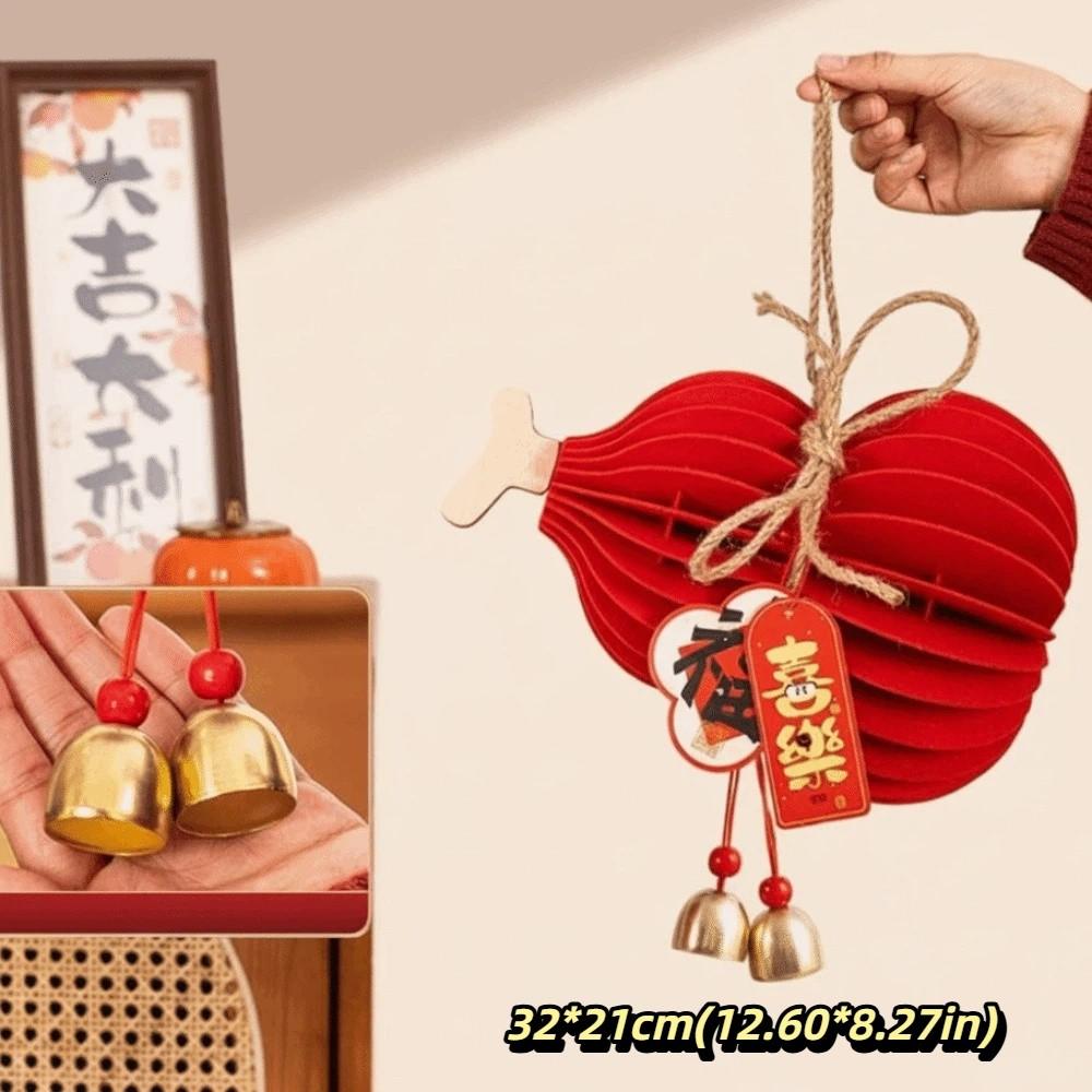 Gourds Shape New Year Decoration Red Felt Gold Bell Greeting 3D Felt Pendant  Shop Decoration