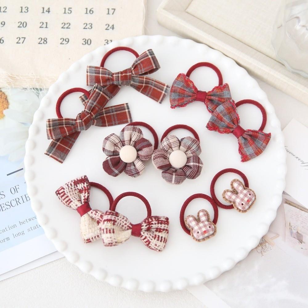 10pcs Cute Handmade Flower Bows Hair Ropes No Harm Harpin Girls Hair Bows Set Hair Accessories Elastic Bowknot Hair Ties Girls