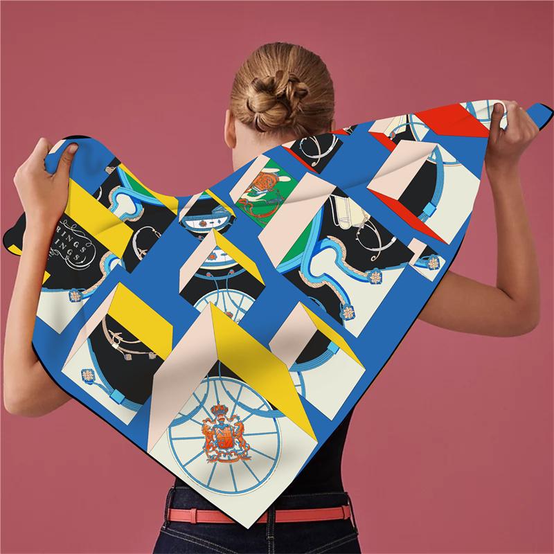 POBING Silk Scarf Women Geometric Triangle Scarves Head Echarpes Silk Foulards Femme Wraps Beach Shawls Bandana Lady Hijabs