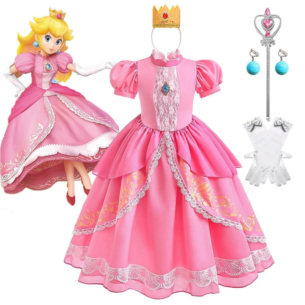Halloween Cosplay Luegi Brother Costume Same Style Peache Princess Dress Girls Stage Performance Clothes Kids Birthday Carnival Party Outfits
