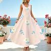 Women's U-Neck Sleeveless Floral Beach Dress,Lightweight Loose Fit Long Summer Vacation Casual Wear,Stylish & Versatile