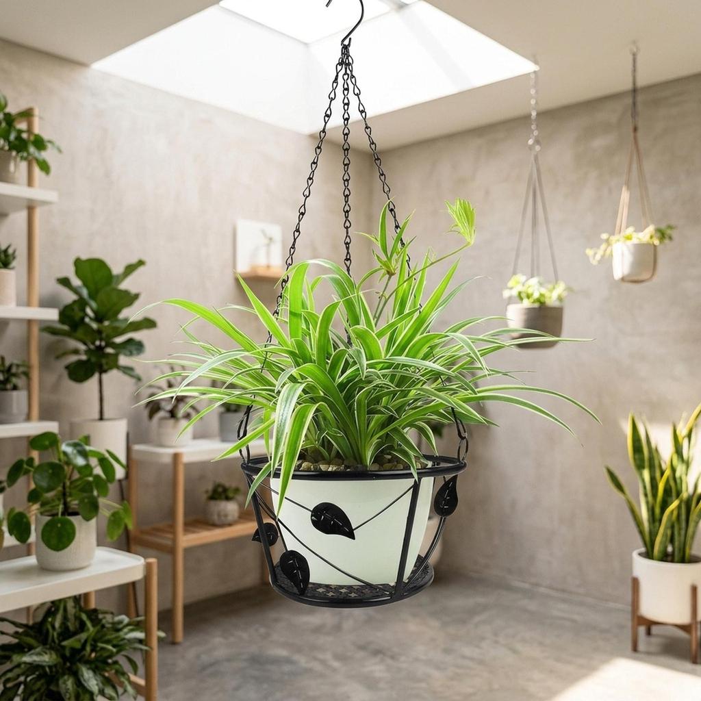 Planter Hanging Chain Home Decor Ornament Iron Elegant Hanging Plant Basket for Garden Porch Balcony Indoor Outdoor
